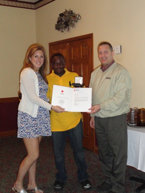 (From left to right) Certificate of Merit reciepent, Harry Samuel, Jr. and Scott Salemme, regional chief executive officer, Red Cross, Columbia region